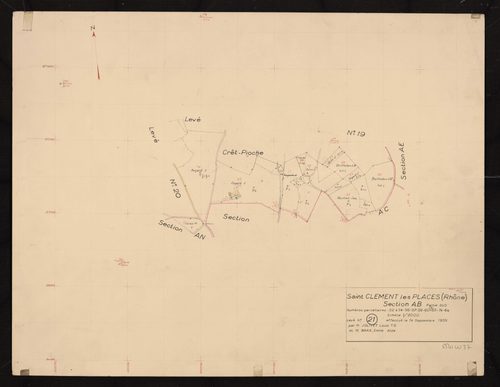 Section AB partie Sud : parcelles n°52-54, 56-57, 59-60, 64-65, 74. Levé n° 21 effectué le 14 septembre 1959.