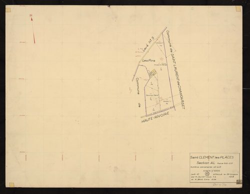 Section AL partie Sud-Est : parcelles n°40-43. Levé n°6 effectué le 29 octobre 1958.