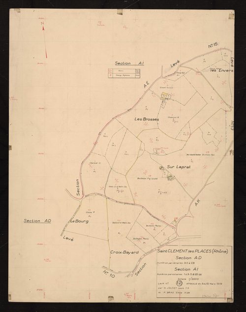 Section AD : parcelles n°122-125. Section AI : parcelles n°1-5, 7-8, 27-28. Levé n°12 effectué du 2 au 10 mars 1959.
