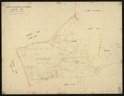 Section AC : parcelles n°1-21, 30-40, 119, 133-165. Levé n° 5 effectué du 1er au 31 août 1957.