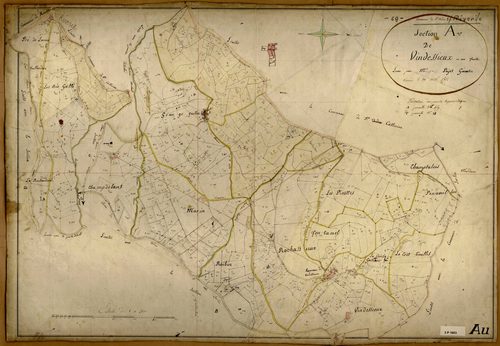 Section A dite de Vindessieux, feuille unique avec développement du hameau de Grange-Vieille (1/1250).
