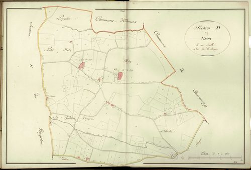 Section D dite de Néty, feuille unique (parcelles 1-182) : section attribuée à Saint-Etienne-des-Oullières en 1867.