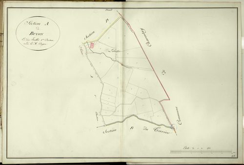 Section A dite de Buyon, feuille unique, 1ère partie (parcelles 1-33) : section attribuée à Saint-Etienne-des-Oullières en 1867.