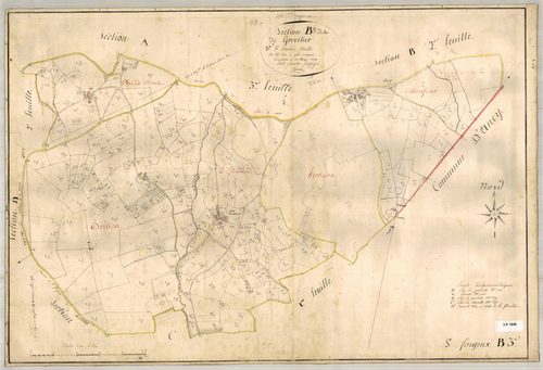 Section B dite de Grevilier, feuille n°3 (parcelles 631-968).