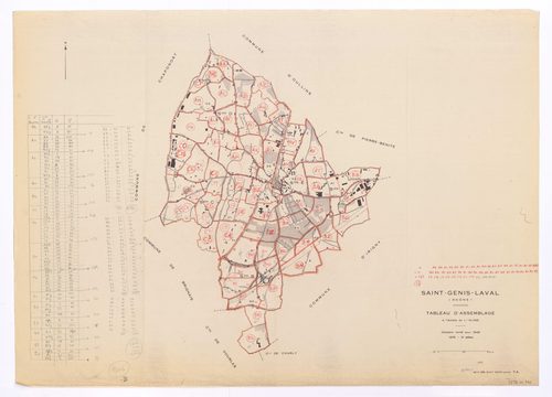 Tableau d'assemeblage (TA) avec annotations indiquant les nouvelles sections du remaniement.
