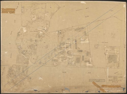 Section E dite du Bourg (partie des anciennes sections A, B, C et D 6e feuille (partie des anciennes 1ère feuille section A et 1ère feuille section D). Plan révisé pour 1946. Feuille rééditée pour 1978.