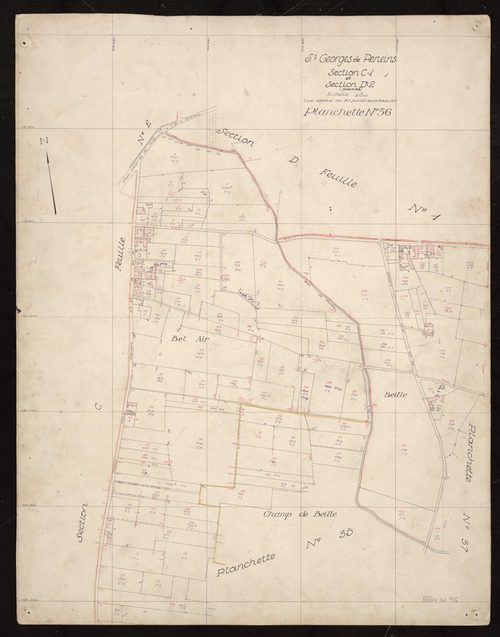 Verso : sections C1 et D2 parties. Levé effectué du 30 juillet au 14 août 1951 : planchette n°36.