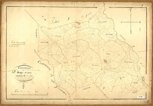 Section G dite de Sebrin, feuille n°1 (parcelles 1-439) : section attribuée à Saint-Clément-de-Vers en 1868.