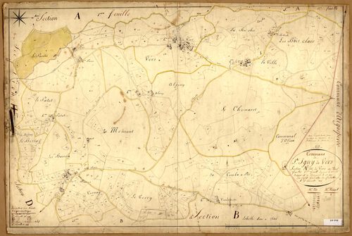 Section A dite de Vers, feuille n°2 (parcelles 166-516) : une partie de la section a été attribuée à Saint-Clément-de-Vers en 1868.