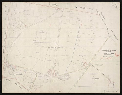 Recto : section AE feuille unique. Levé effectué du 9 au 17 décembre 1952 : planchette 3a.