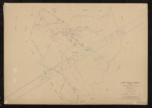 Section B dite du bourg 3e feuille (partie de l'ancienne 1ère et 2e feuille). Plan révisé pour 1938. Réédité pour 1982.