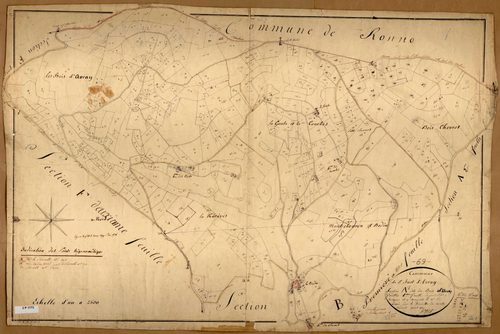 Section A dite des Bois d'Avray, feuille n°1 (parcelles 1-425) avec développement du hameau Chavet (1/1250).