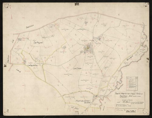 Recto : section AW partie Nord : parcelles n° 22-107. Levé effectué du 15 décembre 1954 au 20 janvier 1955 : planchette n° 24 J.