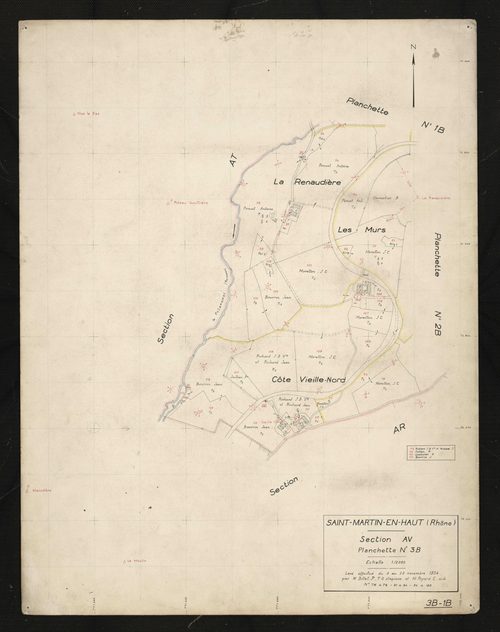 Verso : section AV : parcelles n° 76-78, 81-84, 94-122. Levé effectué du 5 au 20 novembre 1954 : planchette n° 3 B.
