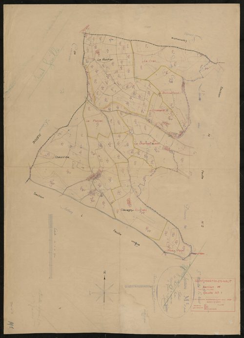 Section M dite du Villard, feuille n°1. Feuille dressée en 1814 mise à jour pour 1957.