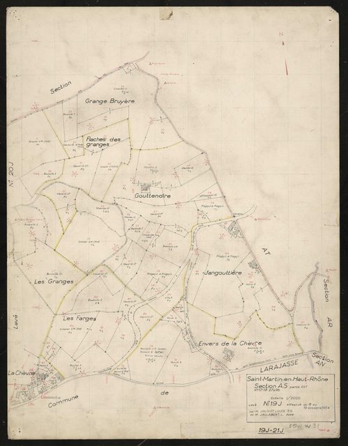 Recto : section AS partie Est : parcelles n° 17-18, 27-96. Levé effectué du 8 au 19 octobre 1954 : planchette n° 19 J.