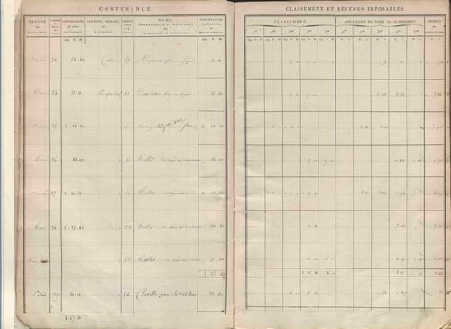 Section A dite de Thevenon, section B dite de Basse-Cour, section C dite de Rochefort, section D dite de Labatie, section E dite des Flaches, section F dite de Chavigneux, section G dite du Mousel, section H dite de Vernières.