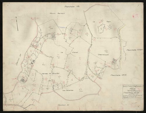 Verso : section AH partie Ouest : parcelles n° 15-18, 20-22, 61-109. Levé effectué du 20 juin au 1er juillet 1954 : planchette n° 10 M.