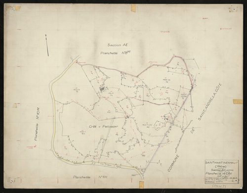 Recto : section AH partie Est : parcelles 25-50. Levé effectué du 20 août au 3 septembre 1954 : planchette n° 13 M.