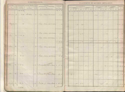 Section A dite de Thevenon, section B dite de Basse-Cour, section C dite de Rochefort, section D dite de Labatie, section E dite des Flaches, section F dite de Chavigneux, section G dite du Mousel, section H dite de Vernières.