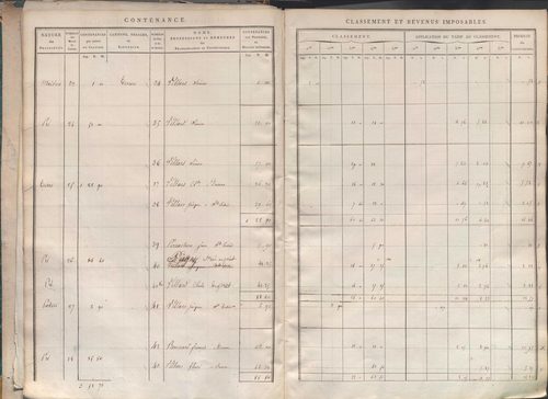 Section I dite de la Chèvre, section K dite du Chier, section L dite d'Avelaison, section M dite du Vilard, section N dite de la Carrière, section O dite du Bourg, section P dite de Montignieux, section Q dite des Plaines.