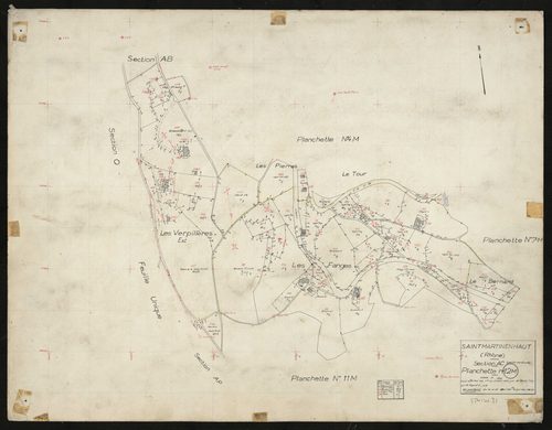 Recto : section AC partie Nord-Ouest : parcelles n° 80, 92-111, 119-142, 144, 237-250, 256. Levé effectué du 1er au 20 août 1954 : planchette n° 12 M.