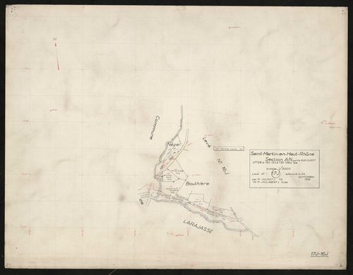 Verso : section AN partie Sud-Ouest : parcelles n° 128-130, 132-135, 138-144. Levé effectué le 24 septembre 1954 : planchette n° 17 J.