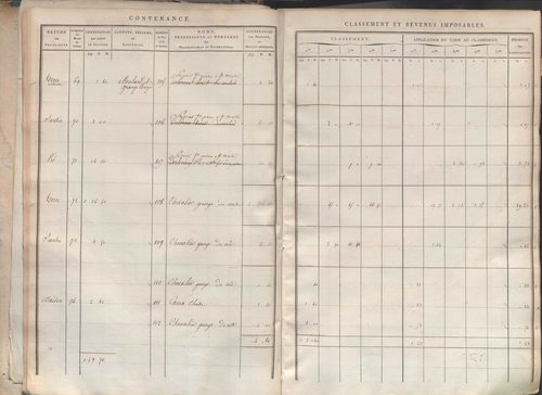 Section I dite de la Chèvre, section K dite du Chier, section L dite d'Avelaison, section M dite du Vilard, section N dite de la Carrière, section O dite du Bourg, section P dite de Montignieux, section Q dite des Plaines.