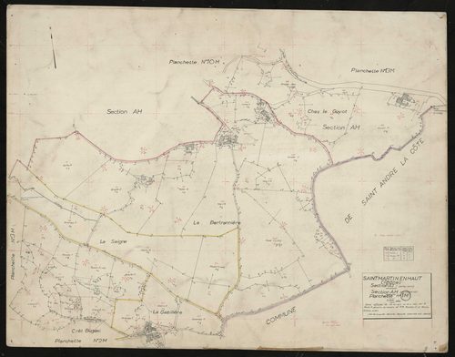 Verso : section AH partie Sud-Est, section AI partie Nord. Levé effectué du 15 octobre au 15 novembre 1953 : planchette n° 1 M.