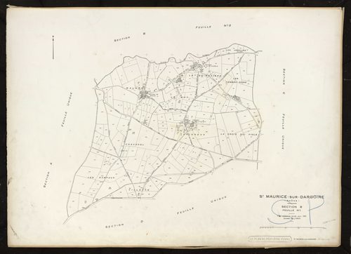 Section B feuille n°1. Plan cadastral révisé pour pour 1951.
