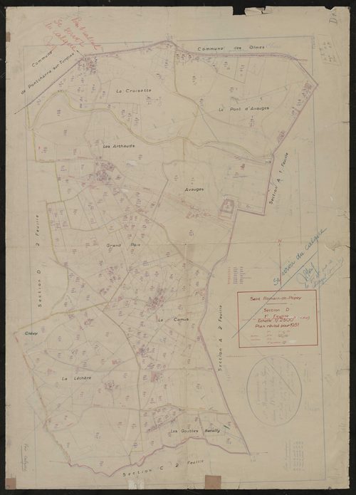 Section D 1ère feuille (parties des anciennes feuilles D1 et D2). Plan révisé pour 1951.