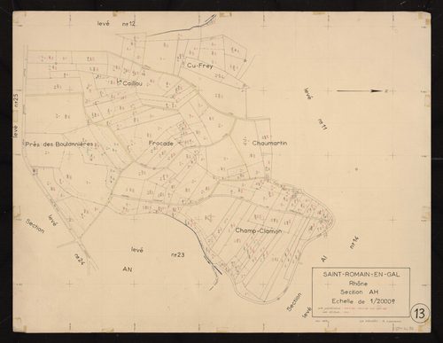 Section AH : parcelles n° 106-122, 124-133, 259, 265-336. Planchette n°13.