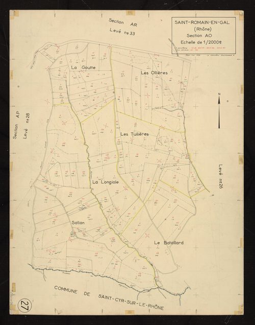 Section AO : parcelles n° 1-26, 33-46, 120-122, 127-161. Planchette n°27.