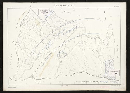 Section AP. Feuille renouvelée pour 1964. Réédition pour 1983. Remembrée en section ZB et ZC.