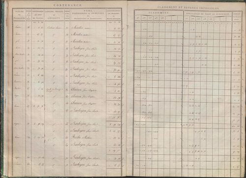 États de sections des propriétés non bâties et bâties : section A dite de Clairin, section B dite de Palaverin, section C dite de Morel, section D dite du Trouilloux (1808). Matrice de rôle des propriétés non bâties et bâties (1808).