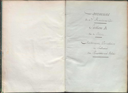 États de sections des propriétés non bâties et bâties : section A dite de Clairin, section B dite de Palaverin, section C dite de Morel, section D dite du Trouilloux (1808). Matrice de rôle des propriétés non bâties et bâties (1808).