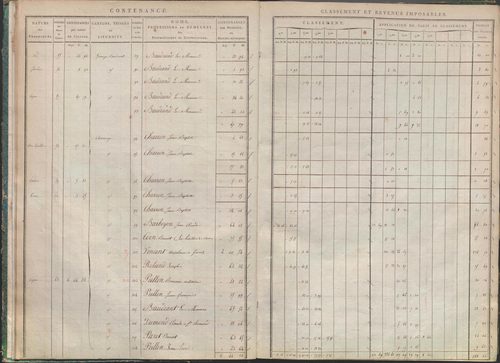 États de sections des propriétés non bâties et bâties : section A dite de Clairin, section B dite de Palaverin, section C dite de Morel, section D dite du Trouilloux (1808). Matrice de rôle des propriétés non bâties et bâties (1808).