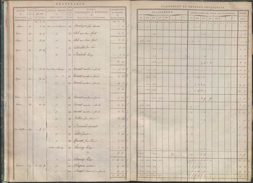États de sections des propriétés non bâties et bâties : section A dite de Clairin, section B dite de Palaverin, section C dite de Morel, section D dite du Trouilloux (1808). Matrice de rôle des propriétés non bâties et bâties (1808).