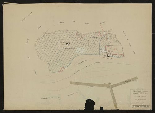 Section C dite du Bourg feuille unique. Plan révisé pour 1942. Remembrée en sections ZD et ZE.