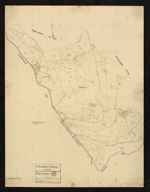 Section AT partie Sud-Ouest : parcelles n° 2, 8-28, 231, 238-279. Levé effectué du 30 juillet au 10 août 1956 : planchette n°32.