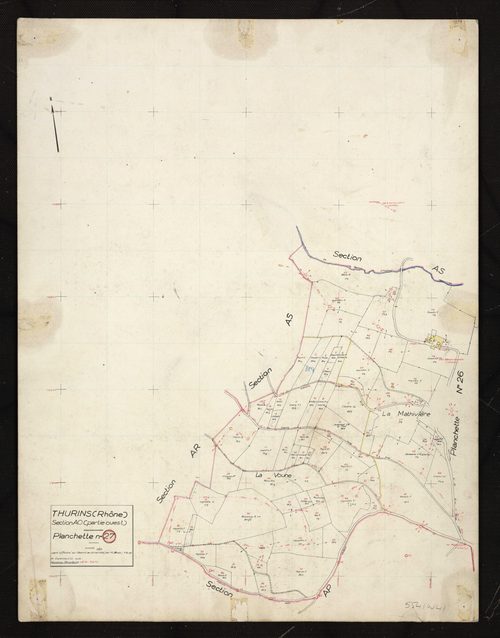 Section AO partie Ouest : parcelles n° 1-70, 73-75. Levé effectué du 28 avril au 5 mai 1956 : planchette n°27.