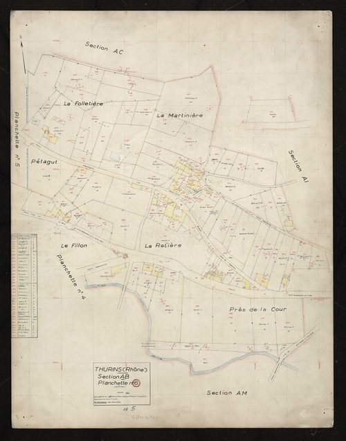 Verso : section AB partie Est : parcelles n° 218, 254-372. Levé effectué du 16 février au 2 mars 1955 : planchette n°6.