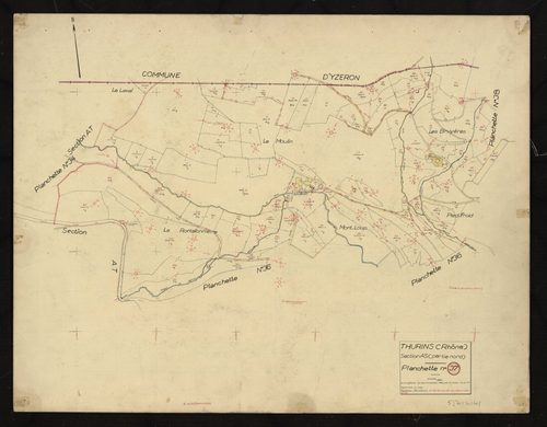 Section AS partie Nord : parcelles n° 1-39, 60, 62-98, 107, 109-111, 293-312. Levé effectué du 8 au 20 octobre 1956 : planchette n°37.