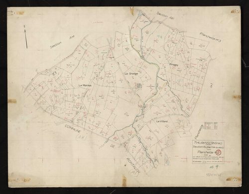Recto : section AL partie Ouest : parcelles n° 1-136, 311-315, 317-320, 336-371. Levé effectué du 1er au 16 décembre 1954 : planchette n°2.