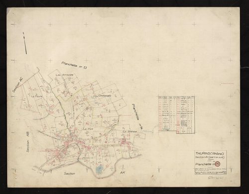 Section AI partie Sud : parcelles n° 69-82, 270, 284, 314-346, 348-364, 367-432. Levé effectué du 17 juin au 8 août 1955 : planchette n°15.