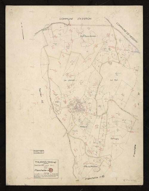 Section AH partie Nord : parcelles n° 1-45, 75-83, 222-223, 226-293. Levé effectué du 9 au 24 août 1955 : planchette n°16.