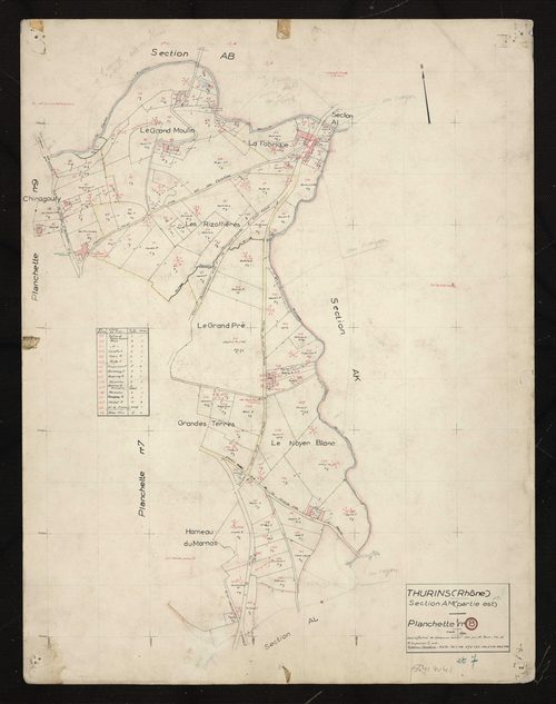 Verso : section AM partie Est : parcelles n° 31-34, 36-114, 117-153, 156-159, 241-246. Levé effectué du 25 mars au 20 avril 1955 : planchette n°8.