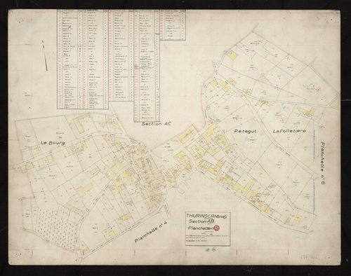 Recto : section AB partie Nord : parcelles n° 1-122, 164-254. Levé effectué du 16 janvier au 15 fécrier 1955 : planchette n°5
