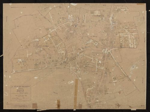 Section B feuille n°1 (parties des anciennes feuille unique section A, 1ère feuille section B et 1ère feuille section C). Plan révisé pour 1936. Réédité pour 1975.