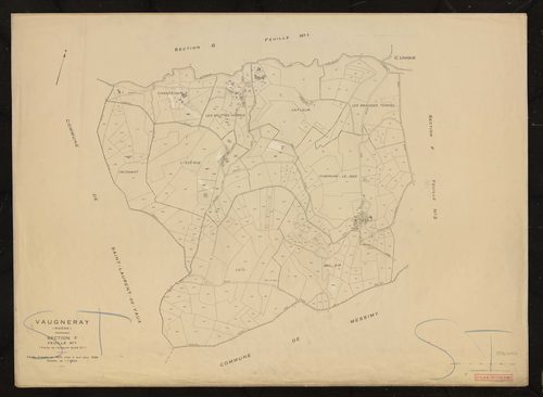 Section F feuille n°1 (partie de l'ancienne feuille n°1). Feuille dressée en 1824, mise à jour pour 1956.